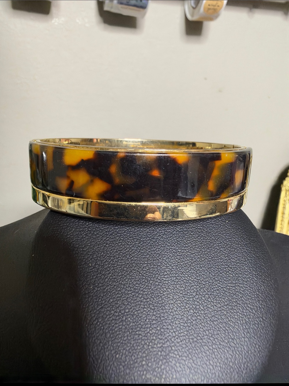 Stella & Dot Tortoiseshell and Gold-Trim Bangle Clamper Bracelet - Brown
